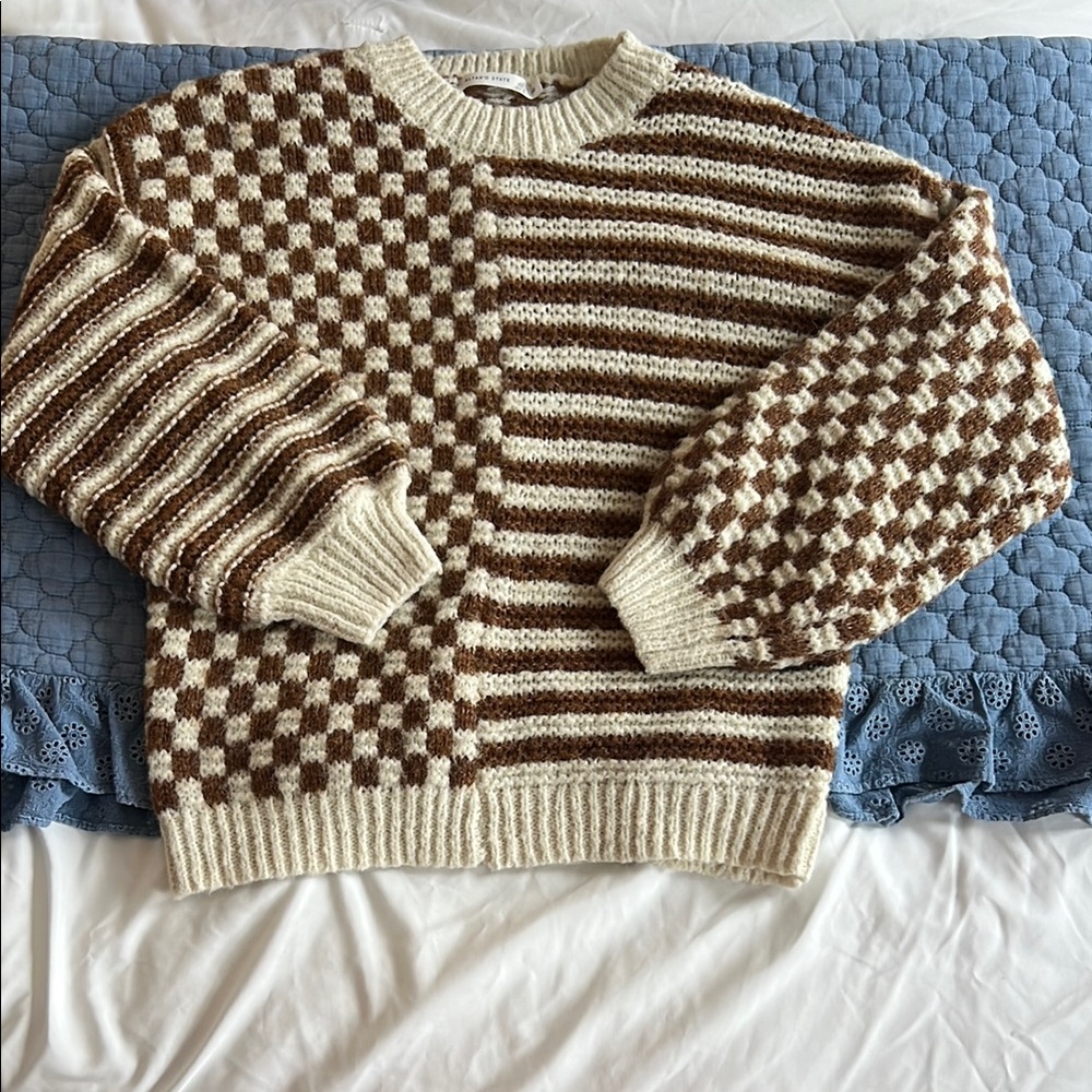 Altar'd State Cozy Brown and Cream Crewneck Sweater